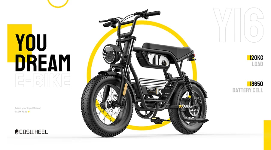 Coswheel Y16 Electric Bike for Adults 1000W Moped Style Ebike 48V 15Ah Removable Battery 28MPH Electric Motorcycle FatTire ebike