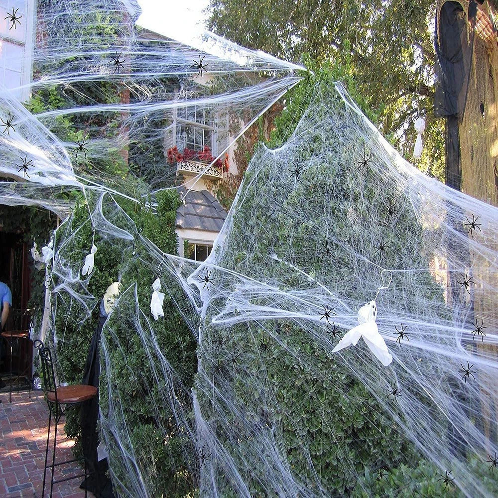 Halloween Decoration White Spider Web Artificial Stretchy Cobweb for Halloween Scary Home Party Scene Props Haunted House Decor
