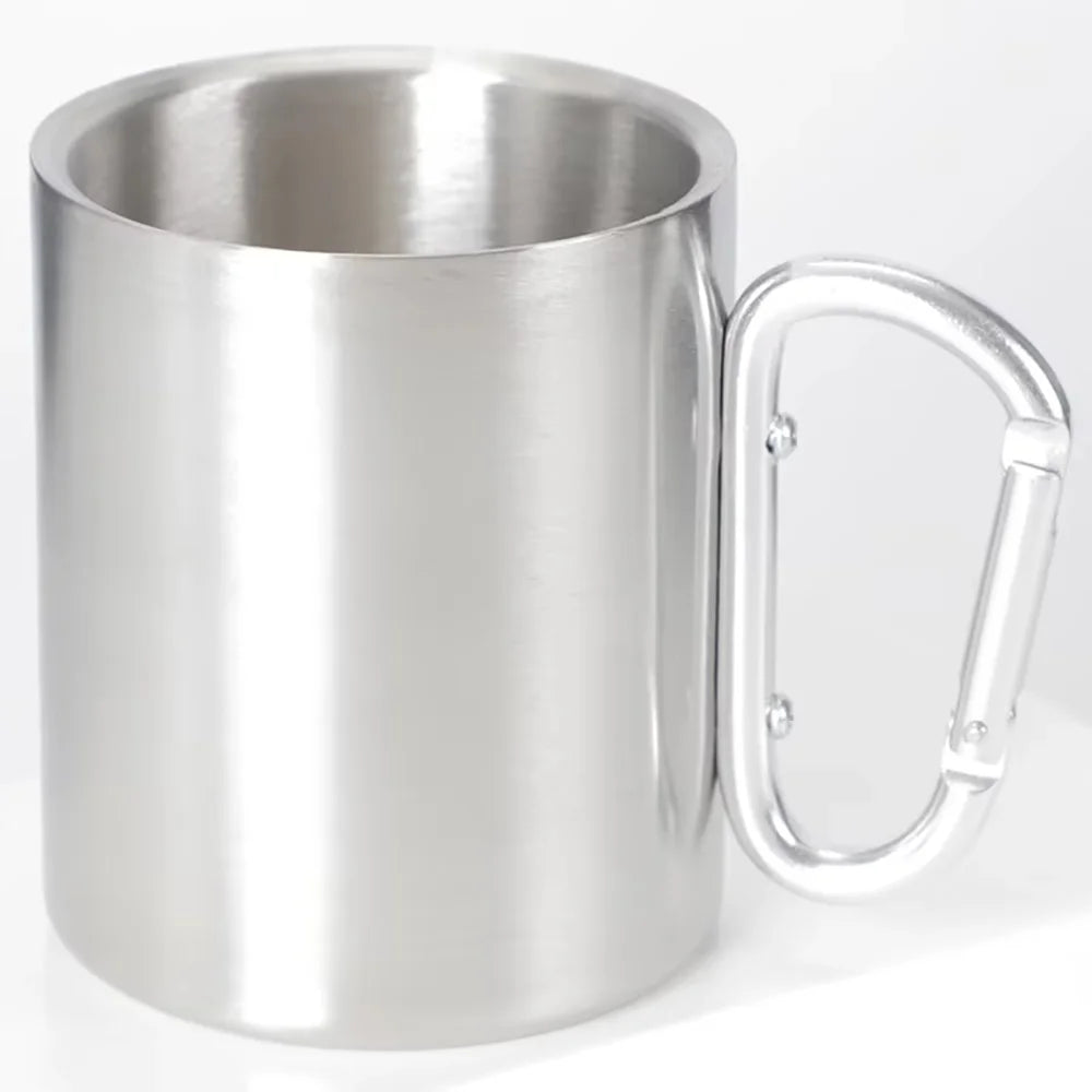 1PCS Portable Stainless Steel Camping Cup with Carabiner Clip, Lightweight Travel Mug for Hiking Backpacking Outdoor (201 Grade)