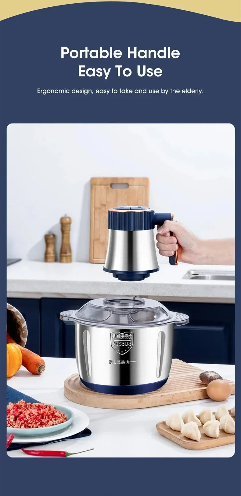 Electric Meat Grinder 5L Stainless Steel Meat Mincer Vegetables Blender, 500W Household Stuffing and Food Processor 5 Speeds