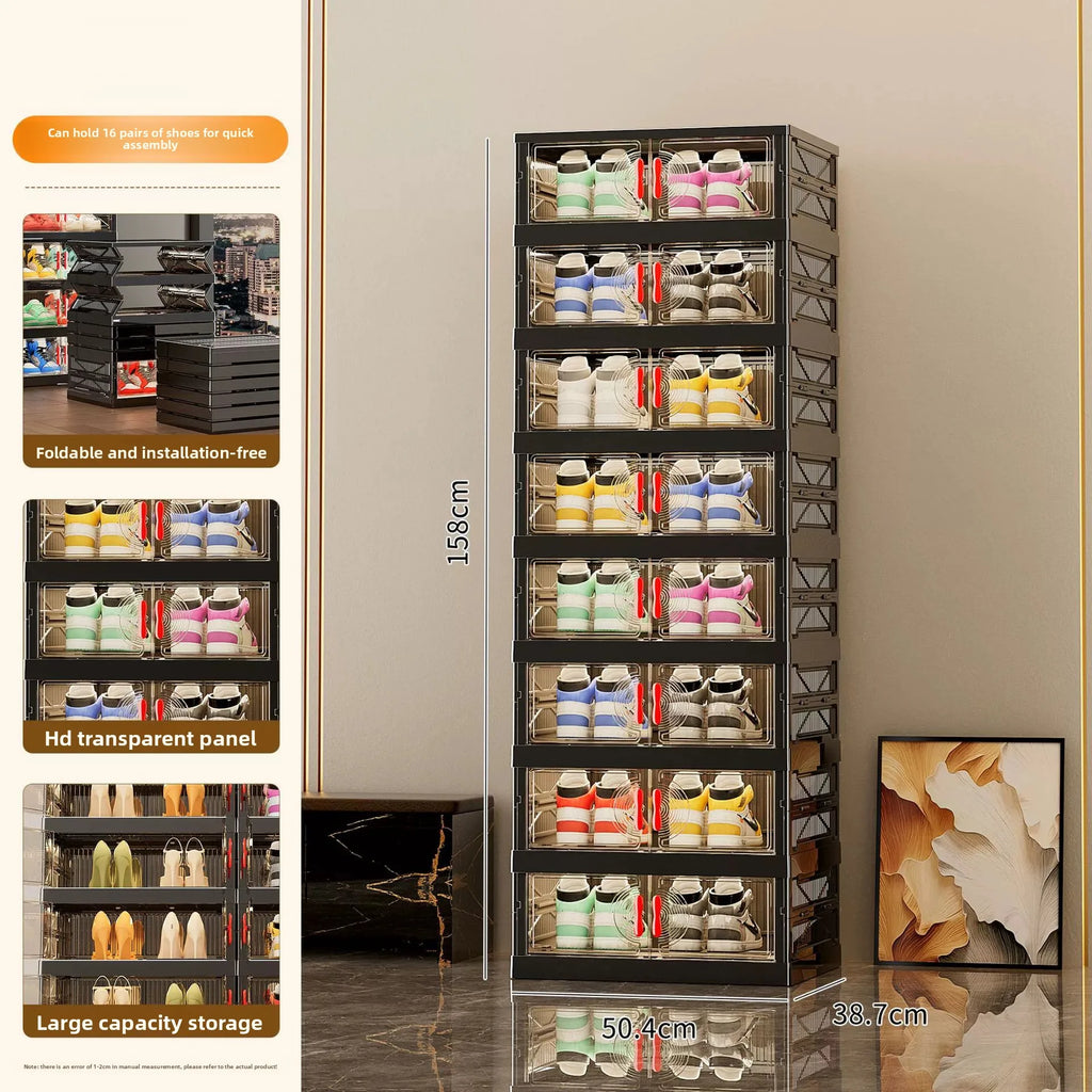 UVR Multifunctional Storage Cabinet Household Folding Shoe Organizer Large Capacity Light Luxury Multi-layer Snack Shelf