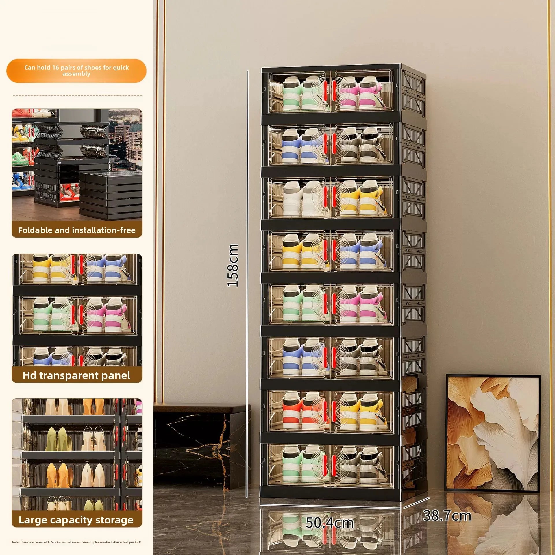 UVR Multifunctional Storage Cabinet Household Folding Shoe Organizer Large Capacity Light Luxury Multi-layer Snack Shelf
