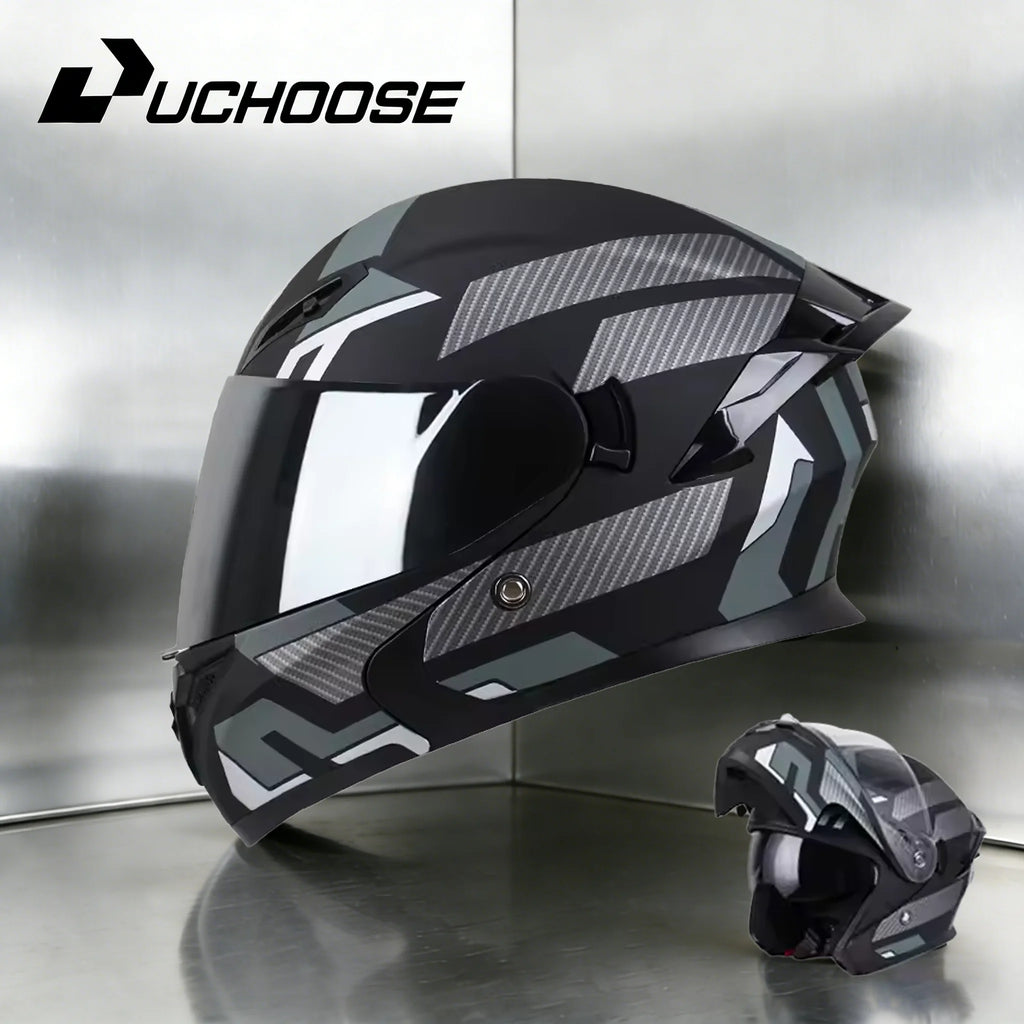 NEW DOT Uchoose Approved Helmets Crash Motorbike Protective Gear Men Women Flip Up Helmet Motorcycle Visor Double Sun