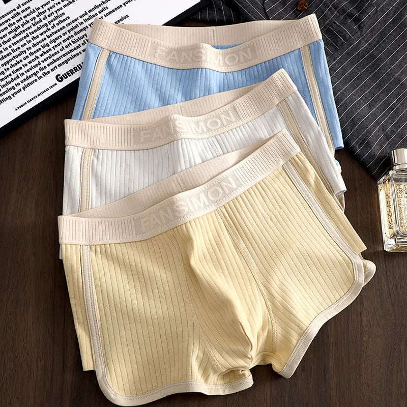 1/3PCS Solid Striped Men's Boxer Sexy Breathable Mesh U Crotch Underwear High Elastic Widen Waistband Underpants sports