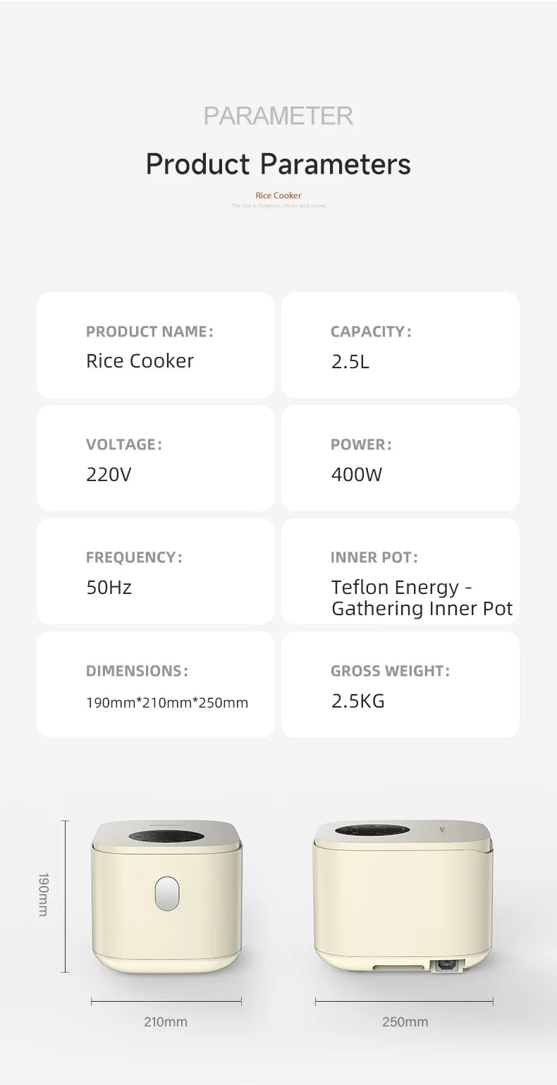 2.5L Mini Electric Rice Cooker UK Plug Non-Stick Golden Inner Pot Multifunctional Porridge Cake Soup Cooking Pot With Complete A