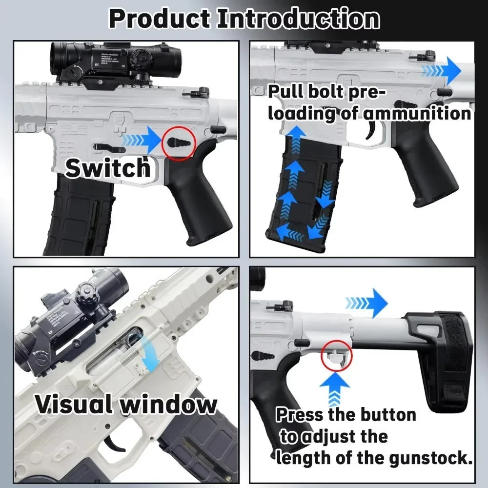 Nylon SLR Electric Gel Ball Blasting Toy Gun Full Automatic Shoot Water Ball Launcher for Outdoor Team Interaction