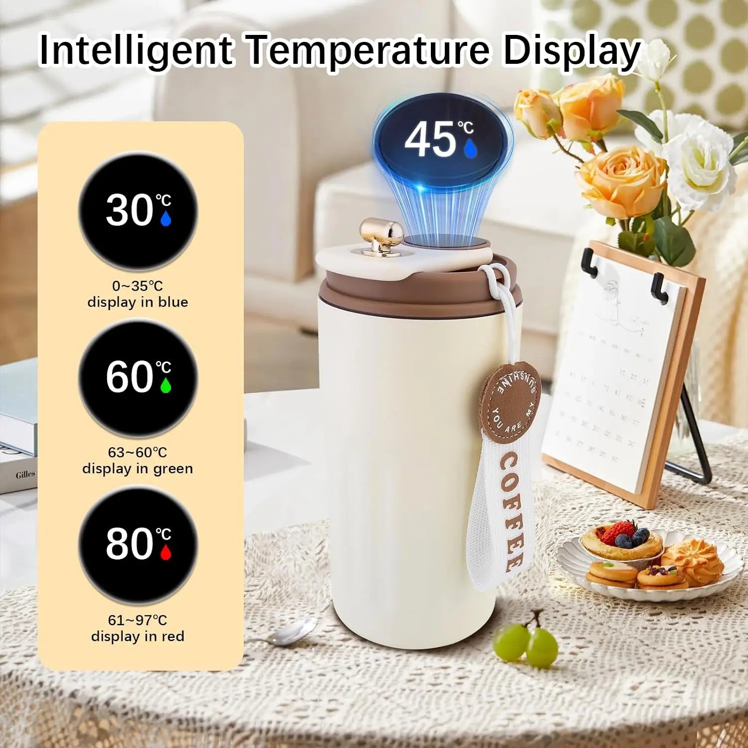 450ml Thermos Bottle Smart Display Temperature 316 Stainless Steel Vacuum Cup Office Coffee Cup Business Portable Thermal Mug