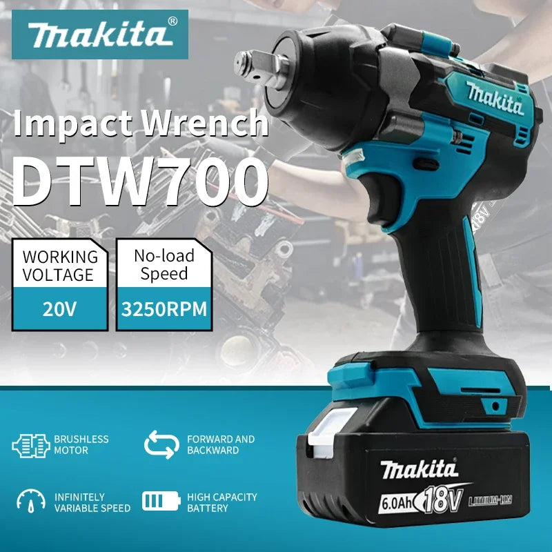 Makita DTW700 Cordless 1000N.m Impact Wrench Brushless Electric Wrench Screwdriver Large Torque Auto Repair Power Tools