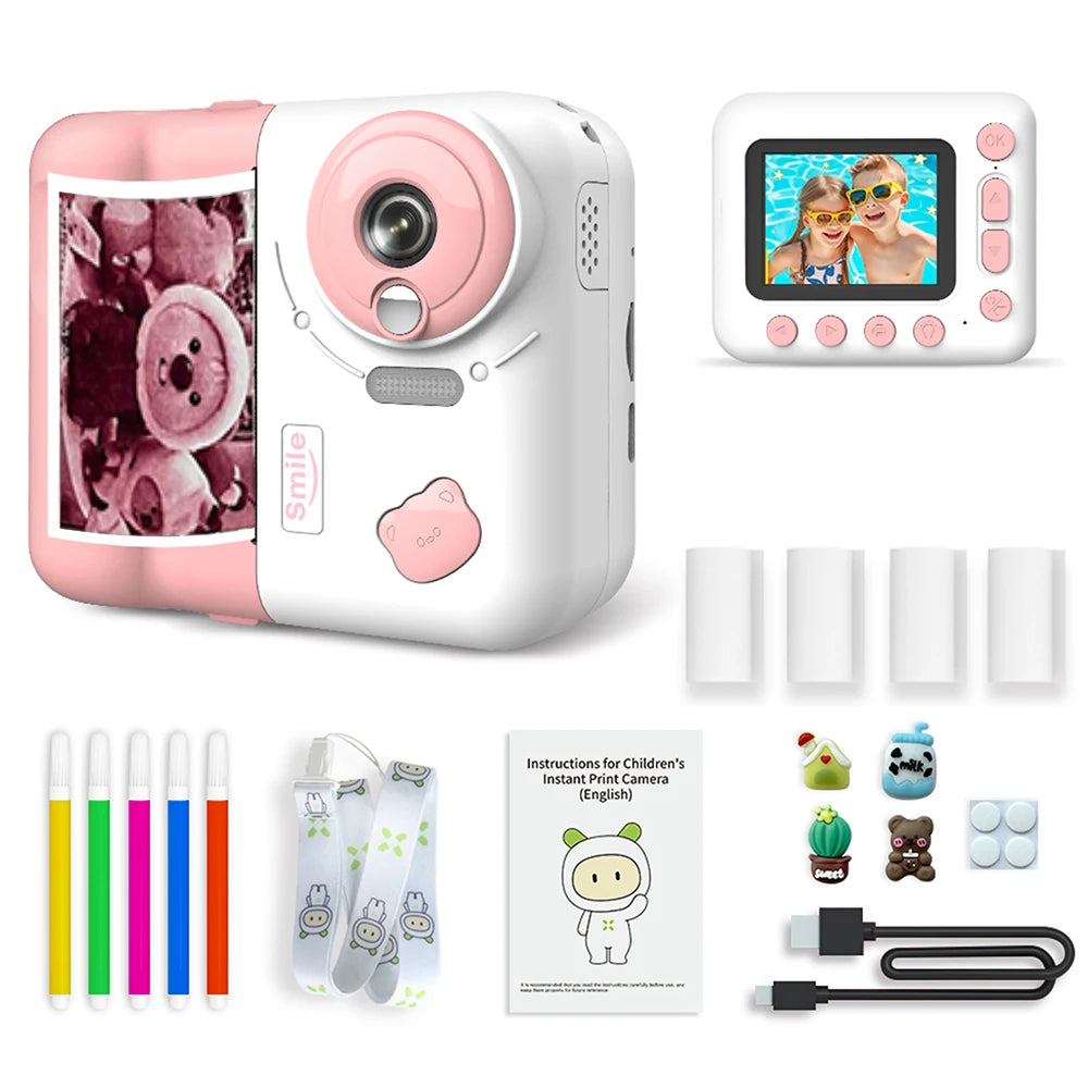 9IMOD Kids Camera Instant Print Camera 2.4 inch 1080P Children Digital Photo Video 10X Zoom 32GB TF Card with Bluetooth Printing