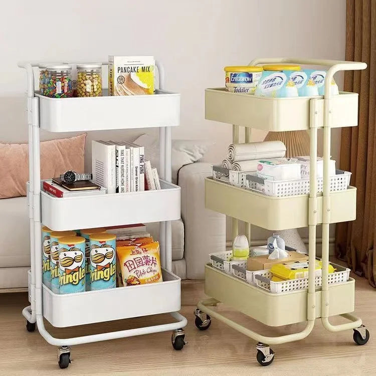 Slim Roll Basket Office Bathroom Use Food Storage Tier 3 Layer Rotating Utility Trolley Islands Mobile Kitchen Cart with Wheels