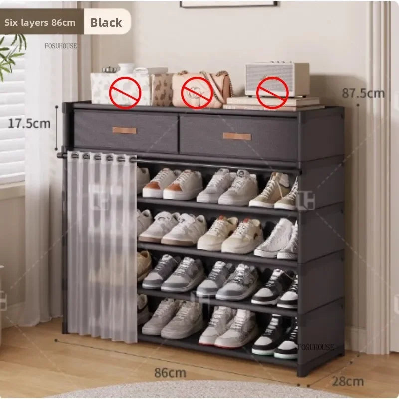 Multi layer Shoe Rack with Drawer for Entryway Hallway Storage Durable Metal Frame Indoor Organizer Space Saving Hanger Unit