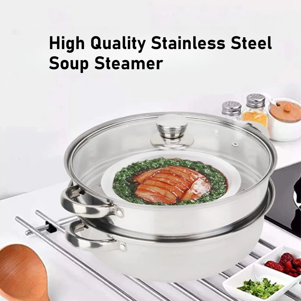Stainless Steel Steamer Pot 2 Tier Multipurpose Steam Pot Cookware with Lid for Vegetable Noodles Pasta Home Kitchen Accessories