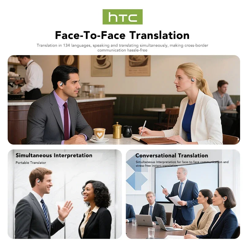 【HTC NE57】 Bluetooth V6.0 Earphones AI Translator Earbuds OWS Sport Wireless Headphones Comfort Earhooks Long Life with Mic