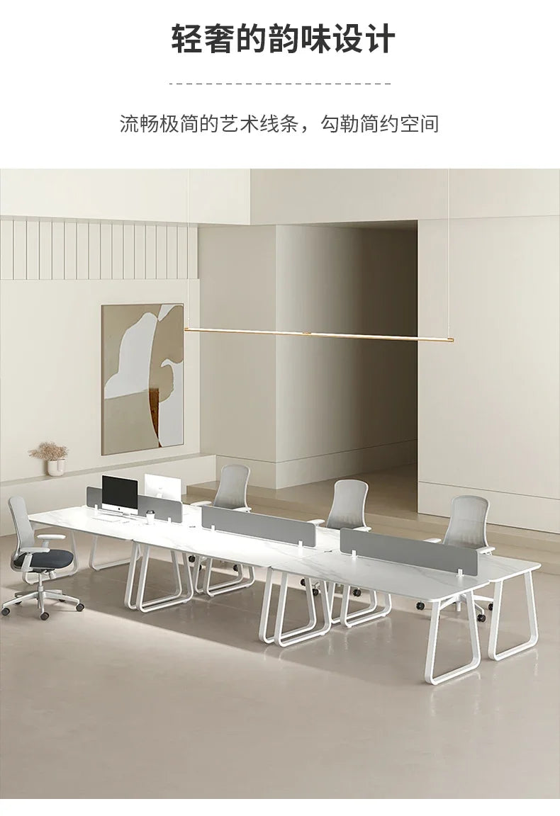 CZ Rock Slab Office Desk and Chair Set for Staff, Simple Modern Face-to-Face Double Seat Partition Screen Employee Desk