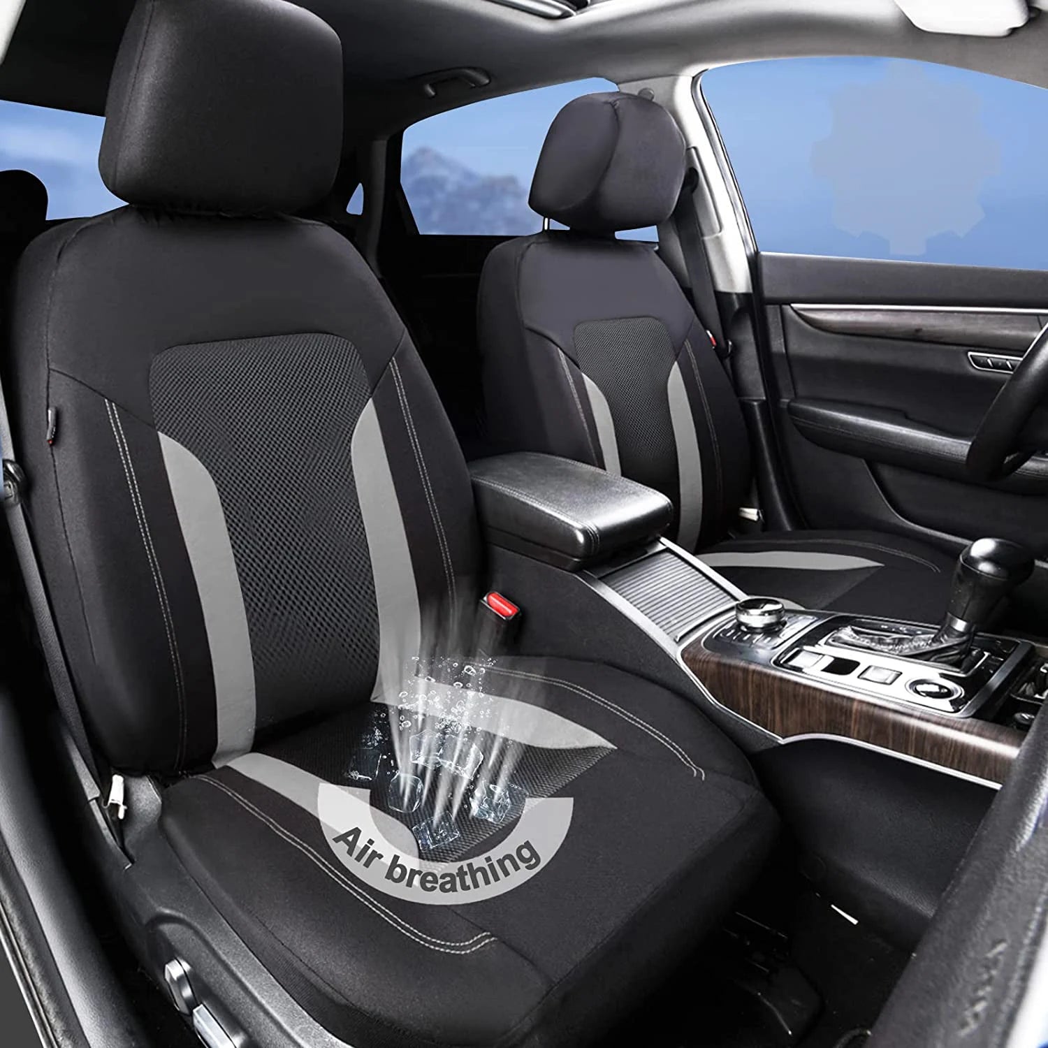 AUTOKING Universal Gray Mesh Seat Covers For Car With 3 Zipper Rear Seat Split Airbag Compatible Fit For Most Car SUV Truck VAN