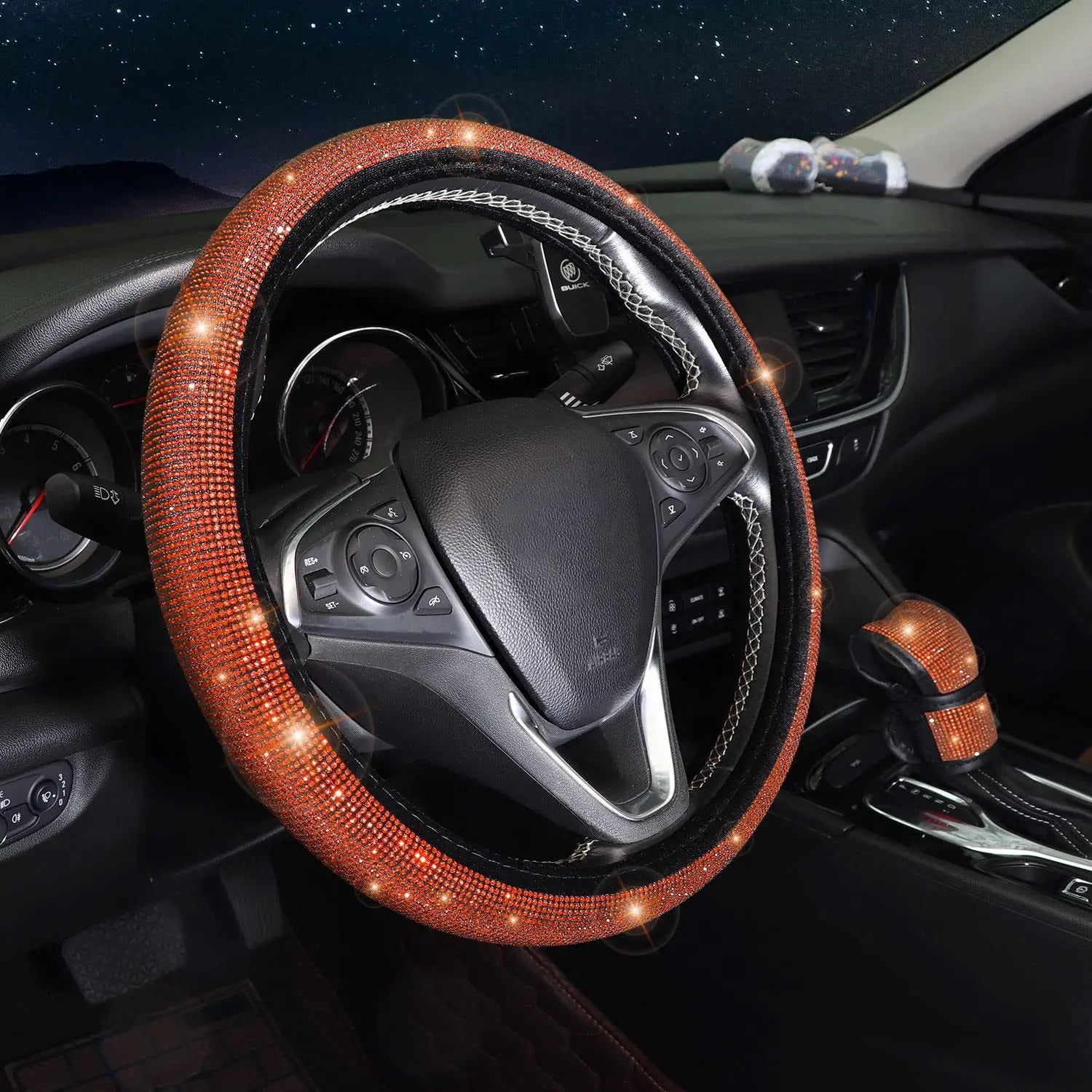 38cm Bling Car Accessories Set For Women Rhinestones Steering Wheel Cover Safety Belt Covers Gear Shift Cover Diamond Cup Pads