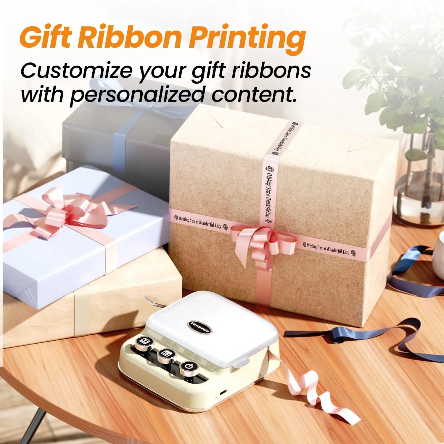 Phomemo P15 Mini Bluetooth Label Printer for Christmas Gifts & Wedding Decorations, Portable Ribbon Label Maker with Custom Text