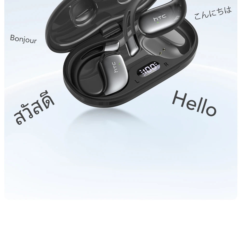 【HTC NE57】 Bluetooth V6.0 Earphones AI Translator Earbuds OWS Sport Wireless Headphones Comfort Earhooks Long Life with Mic
