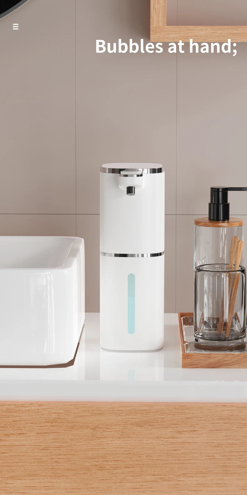 400ML Large Capacity Light Display 4-Levels Adjustable Foam/Liquid Modes Touchless Electric Automatic Smart Sense Soap Dispenser