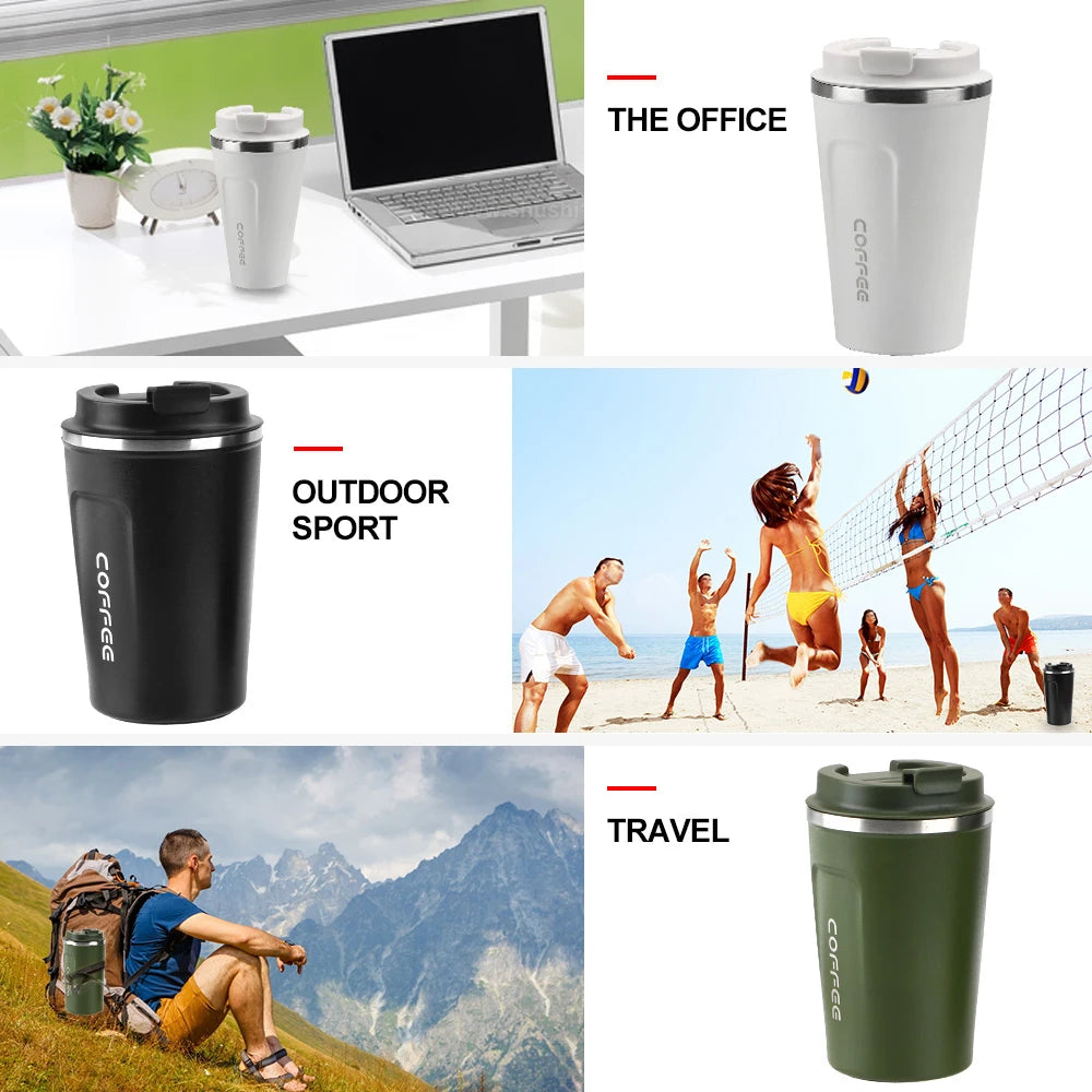 380/510ML Double‑Wall Stainless Steel Insulated Coffee Mug, Leak‑Proof Car Travel Tumbler for Home Outdoor Tea Water Drinking