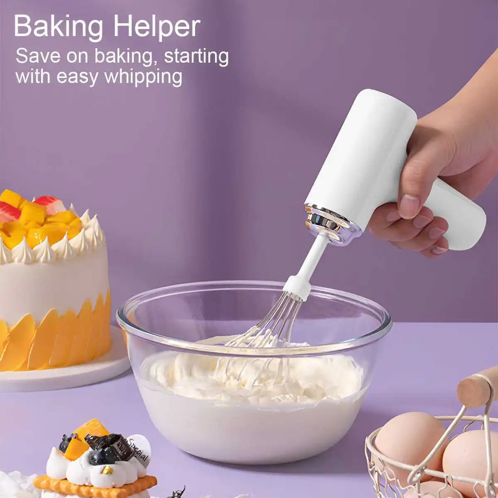 Electric Egg Beater Wireless Electric Food Mixer Handheld Mixer with 3 Speed Settings Baking Dough Cake Cream Milk Whisk