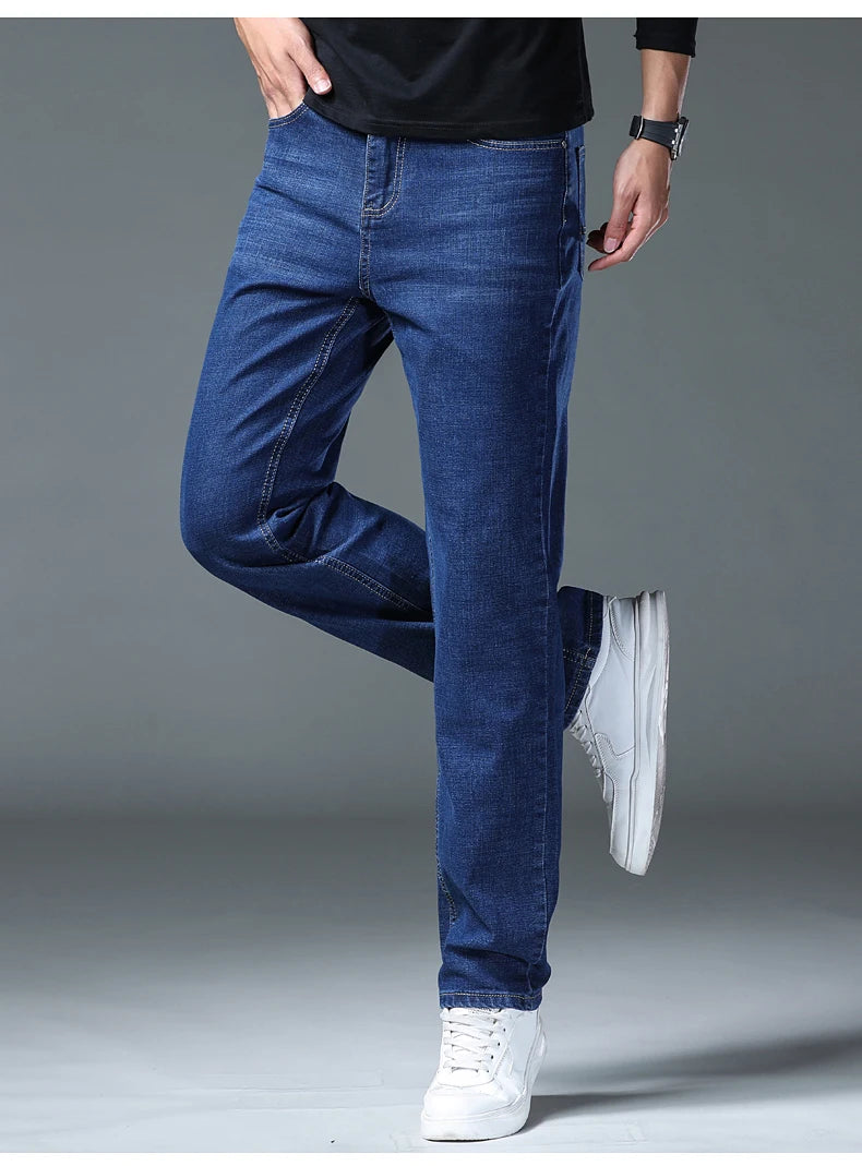 2026 Stretch Stretch Fashion Classic Blue Black Work  New Business Men's Jeans Casual StraightDenim Trousers Male Brand Clothing