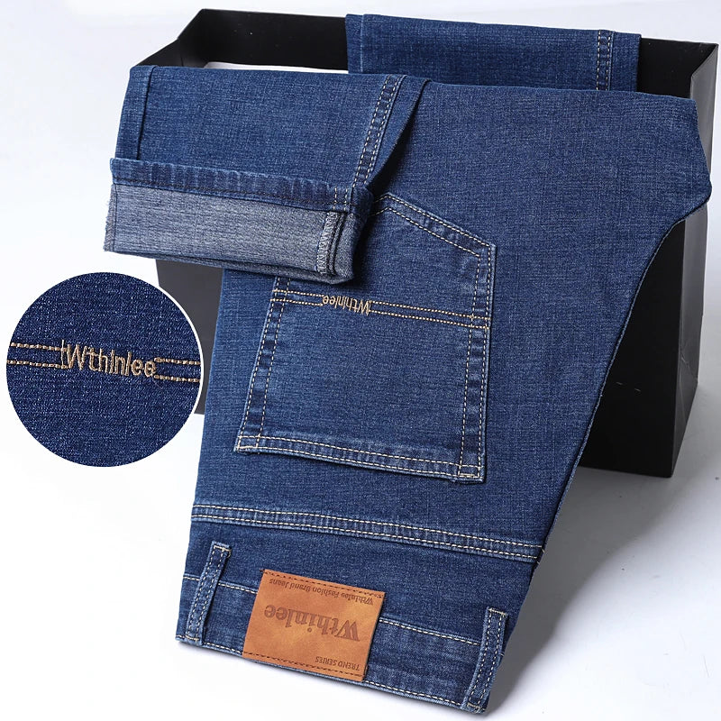 2026  Straight Regular Blue Slim Fit  Stretch Denim Trousers Spring Autumn Men Classic Jeans Business Fashion Men's Smart Jeans