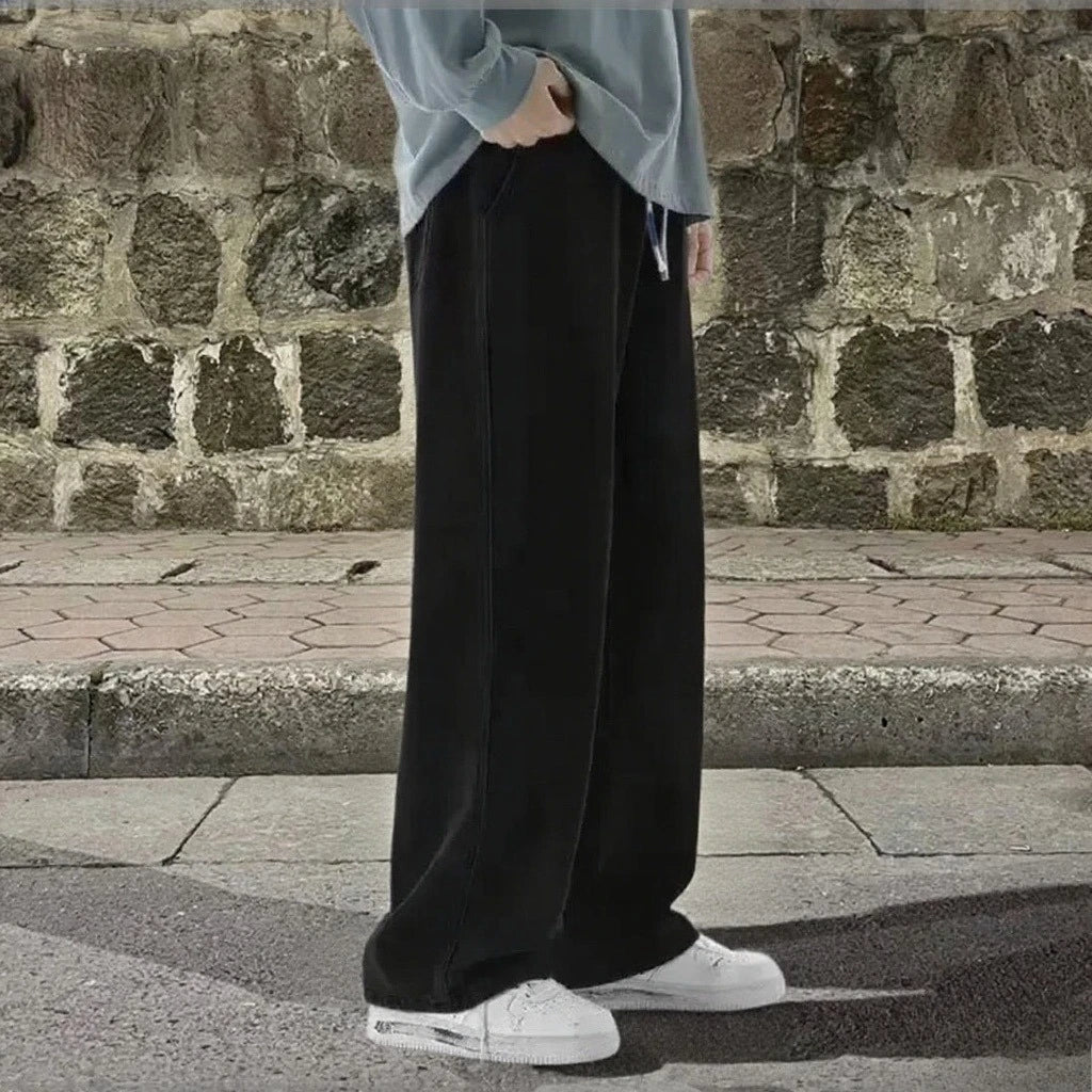Fashion Men's Solid Color Drape Jeans Loose Straight Korean Vintage High Street Hip-hop Y2K Casual Daily Dragging Wide-leg Pants