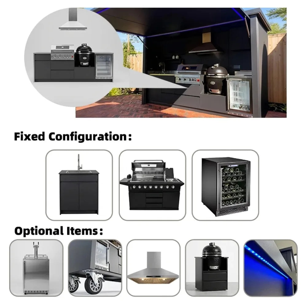 Custom 304 Stainless Steel Villa Outdoor Kitchen Shelter, BBQ Grill for Garden Backyard Outdoor Cooking