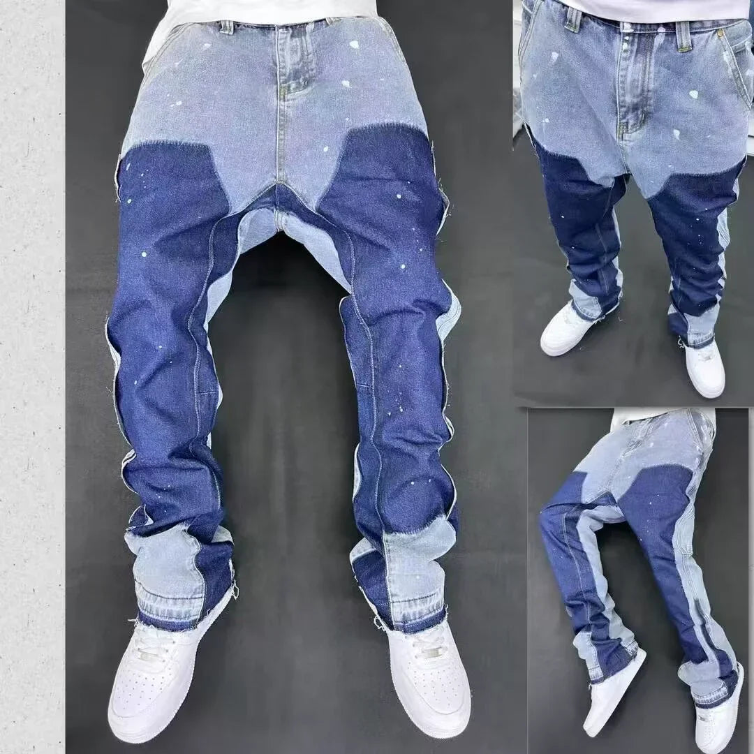 2025 Vintage Men's Jeans Distressed Vibe Bell Bottoms Clean Fit Woodworking Workwear Denim Pants for Outdoor Trade