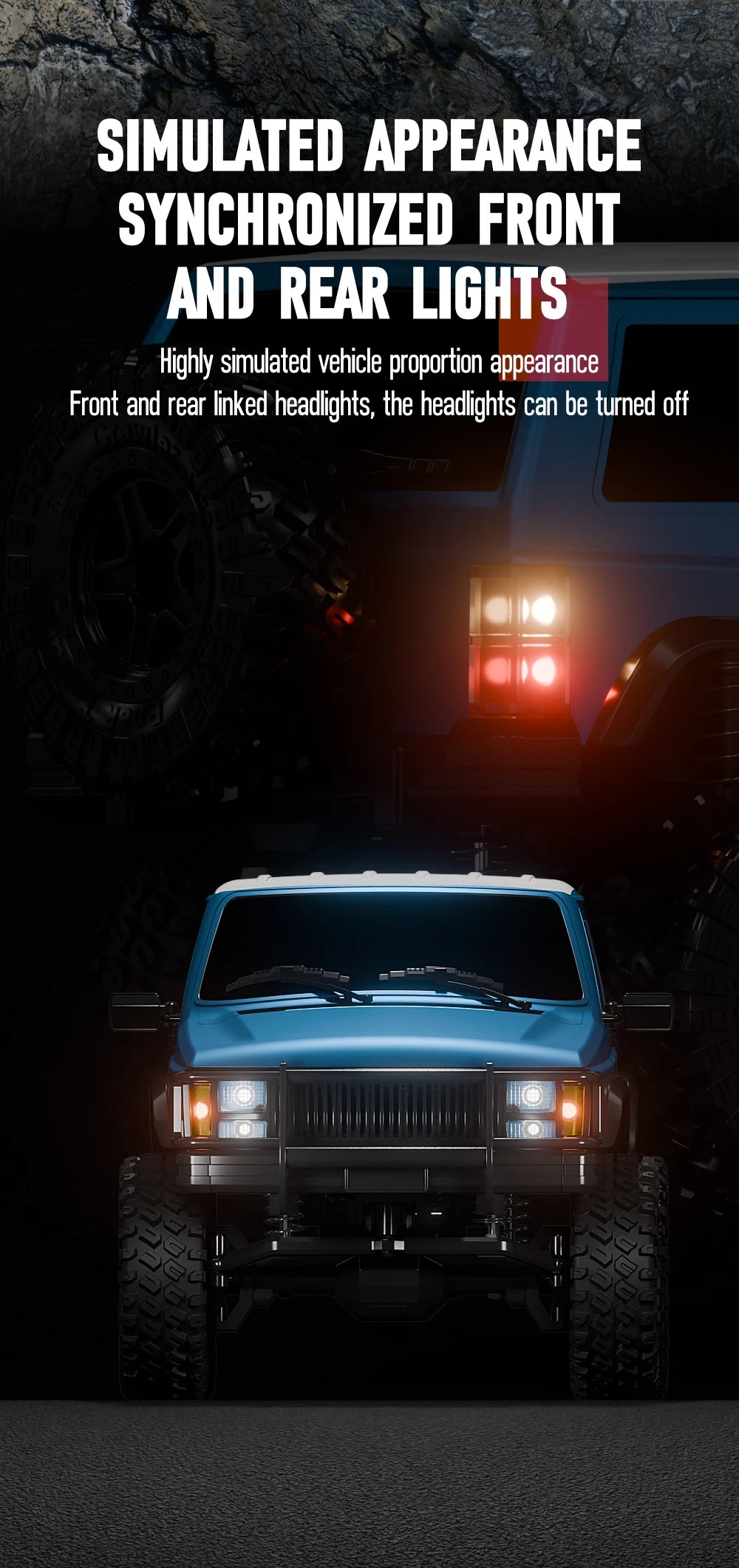 New 1:18 Scale Remote Control Off-Road Climbing Car Linked Headlights Full Proportion  2.4G 4WD Motor Pickup Model Toys Gift