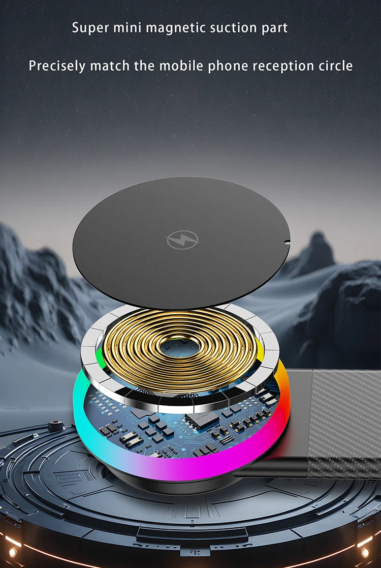 15W Qi2 Magnetic Car Phone Holder Wireless Charger for iPhone 16 17 Pro Max for Magsafe Car Charging Charger LED Light