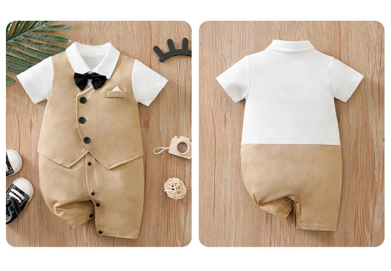 0-18 Baby Bodysuit Gentleman Style Handsome Formal Cotton Comfortable Soft Boys And Girls Summer Short Sleeved Newborn Clothes