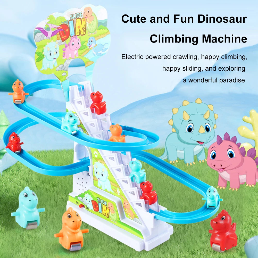Assembly Design Animals Stair Climbing Toy Electric Track Slide Toys Early Education Electric Dinosaur Stair Toy for Boys Girls