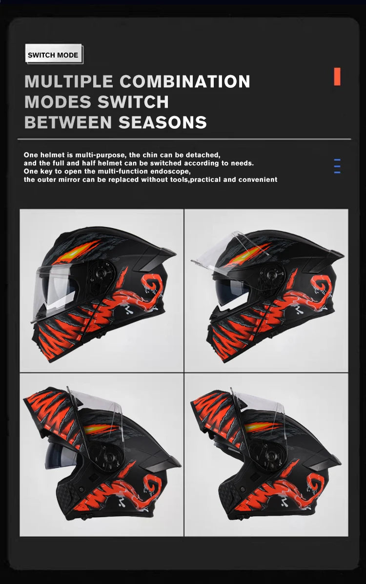 Uchoose DOT Approved Full Face Helmets Crash Motorbike Protective Gear Men Women Flip Up Helmet Motorcycle Double Sun Visor