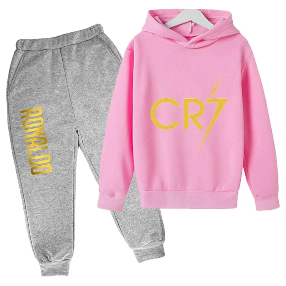 Ronaldo CR7 Print Football Idol Clothing Children Hoodie 2pcs Set Pants Suit Kids Boys Tracksuit Girls Clothing Sport Tracksuits