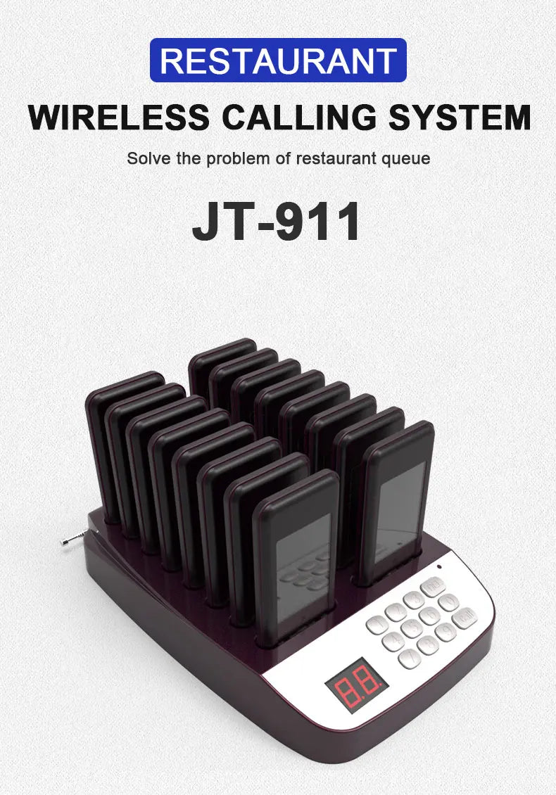 Restaurant call pager system 16 coaster buzzer wireless call free custom 20 paegrs waterproof food Cafe
