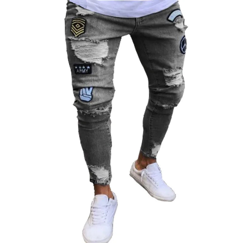 2025 New mbroidery Skinny Ripped Jeans Men Cotton Stretchy Hole Slim Fit Hip Hop Denim Pants Casual Jeans for Men Jogging Trouse