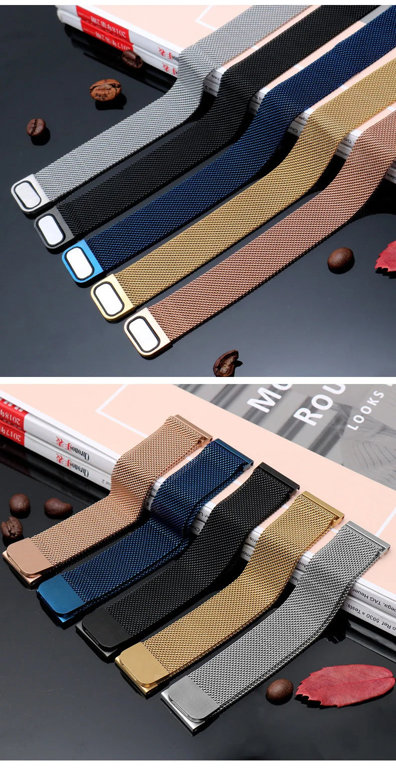Milan Magnetic Mesh Belt Watchband For Citizen D-W Longines Omega Samsung Huawei Watch Strap Men and Women Bracelet 18 20mm 16mm
