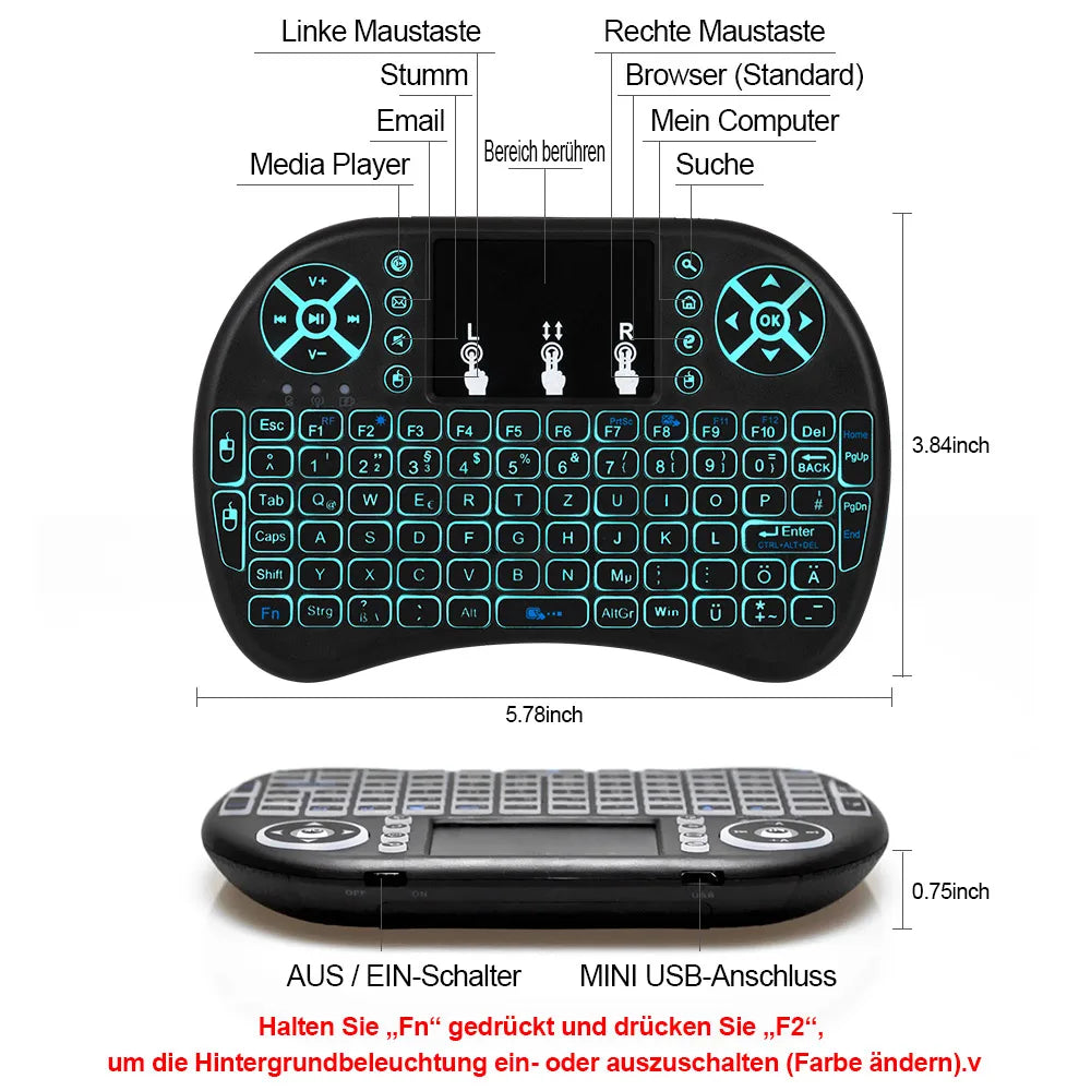 Mini Teclado Inalámbrico 2.4G con Touchpad y Retroiluminación