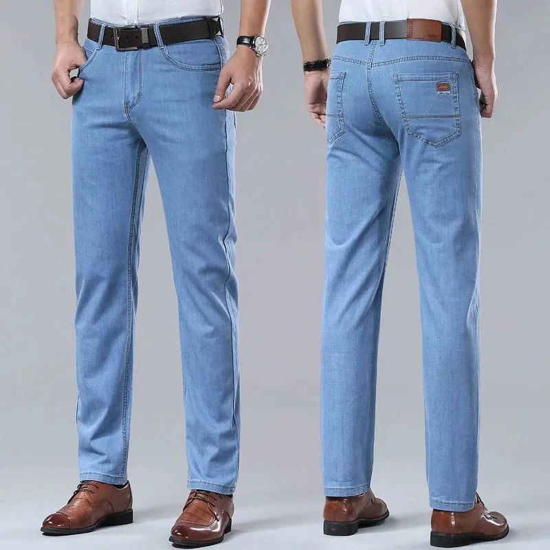 2026 Summer Spring New Men's Pure Black Slim Jeans Elastic Straight Pants BusinessLeisure Korean Vintage Denim Pants Male