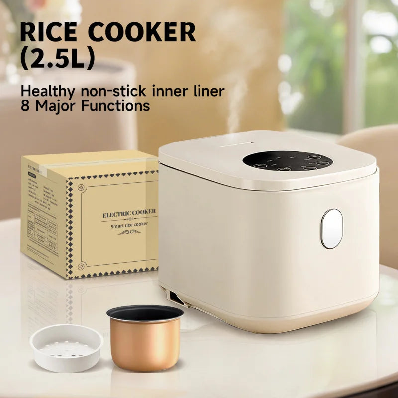 2.5L Mini Electric Rice Cooker UK Plug Non-Stick Golden Inner Pot Multifunctional Porridge Cake Soup Cooking Pot With Complete A