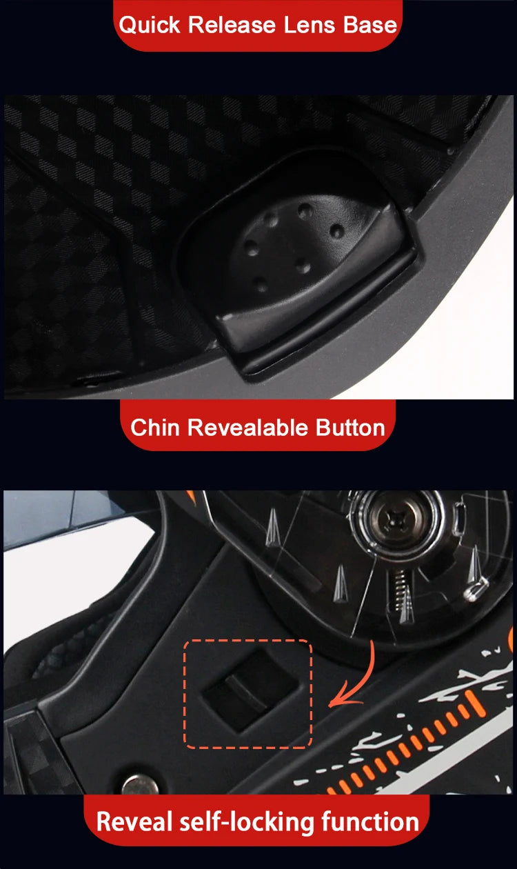 Uchoose DOT Approved Full Face Helmets Crash Motorbike Protective Gear Men Women Flip Up Helmet Motorcycle Double Sun Visor