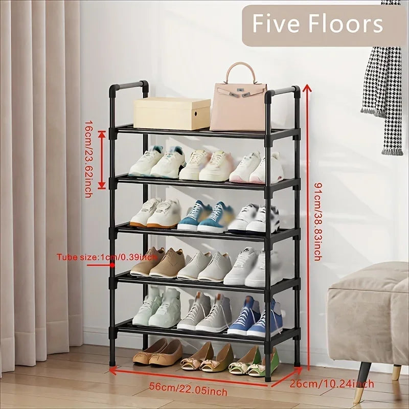 Multi-Tier Metal Shoe Rack Stackable Organizer Freestanding Black Space Saving Storage for Closet Bedroom Indoor Outdoor Use