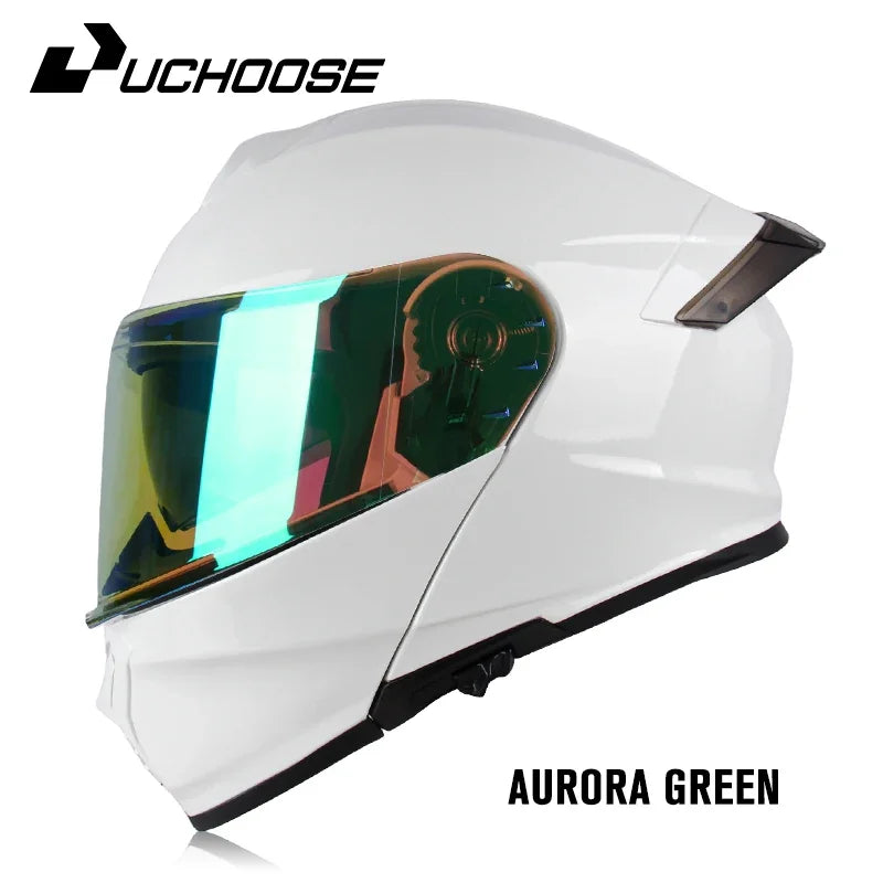 Uchoose DOT Approved Full Face Helmets Crash Motorbike Protective Gear Men Women Flip Up Helmet Motorcycle Double Sun Visor