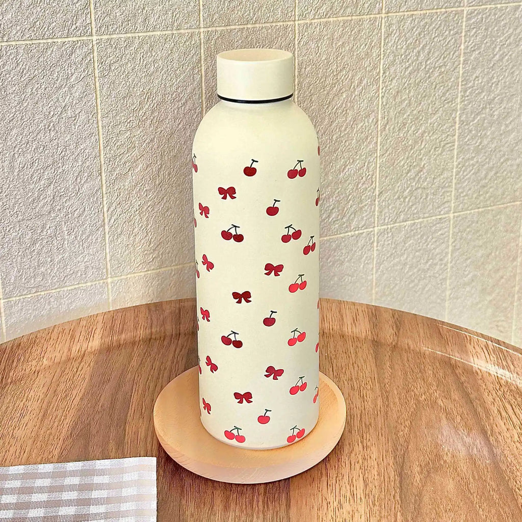 500ml Black Bow Heart-Shaped Stainless Steel Insulated Sports Water Bottle, Fitness Sports Cup, Suitable for Winter and Summer