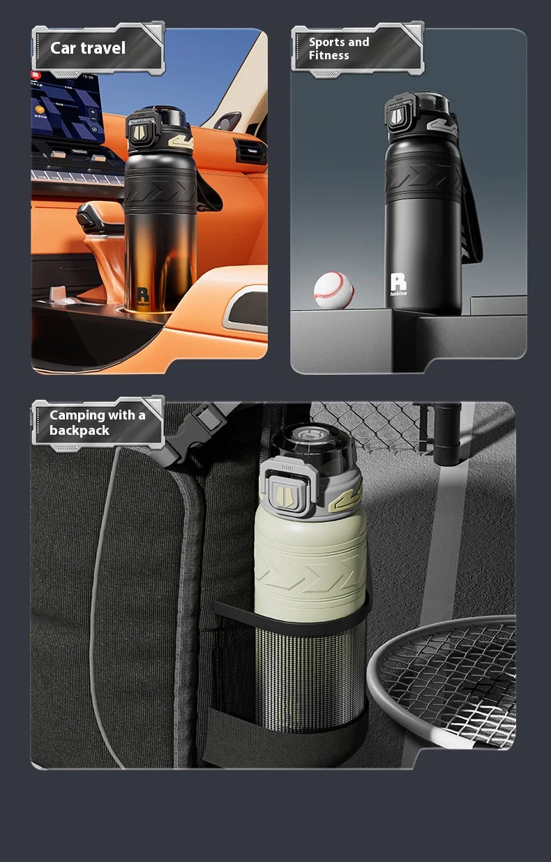 Young and Energetic Sports Straw Water Bottle  Stainless Steel Large-capacity Car Cup Student Outdoor Sports Portable Water Cup
