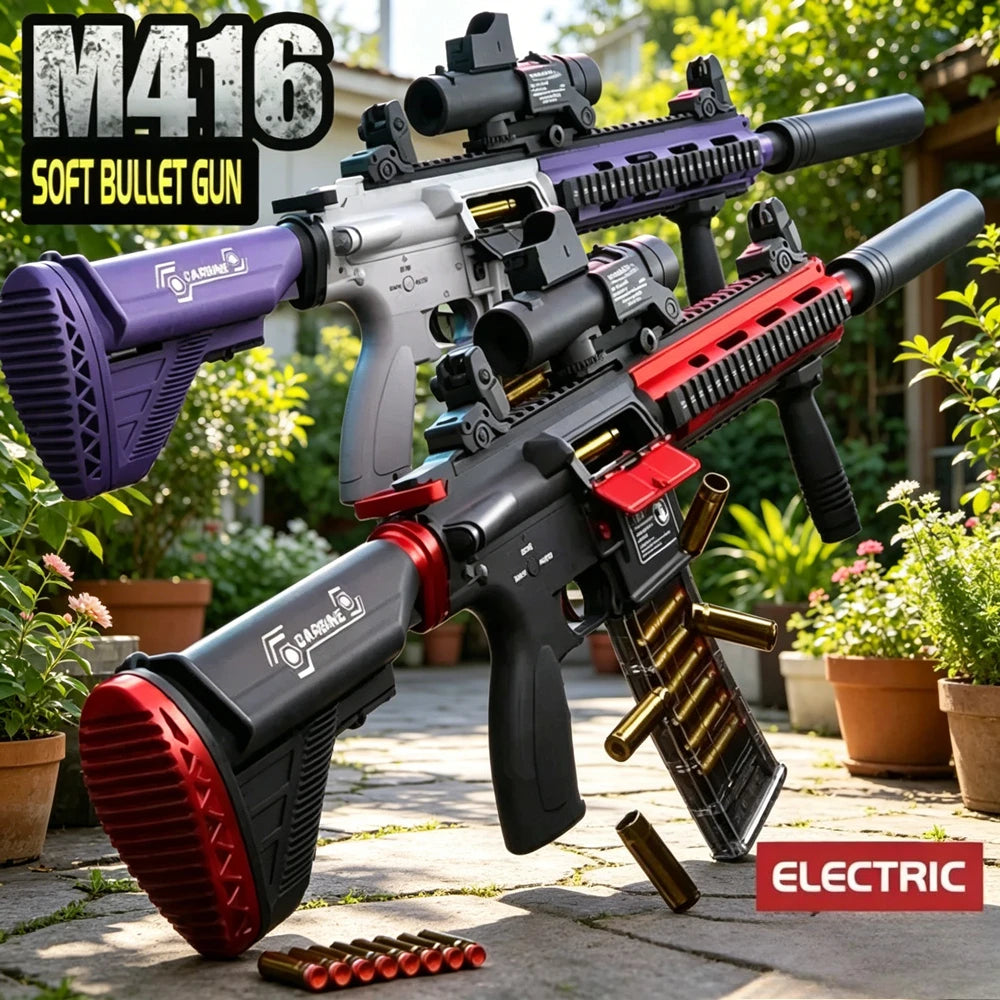 Full Automatic Continuous Firing M416 Soft Bullet Gun Shell Eject Assault Rifle Model Ideal Gift for Boys Outdoor Shooting Fun