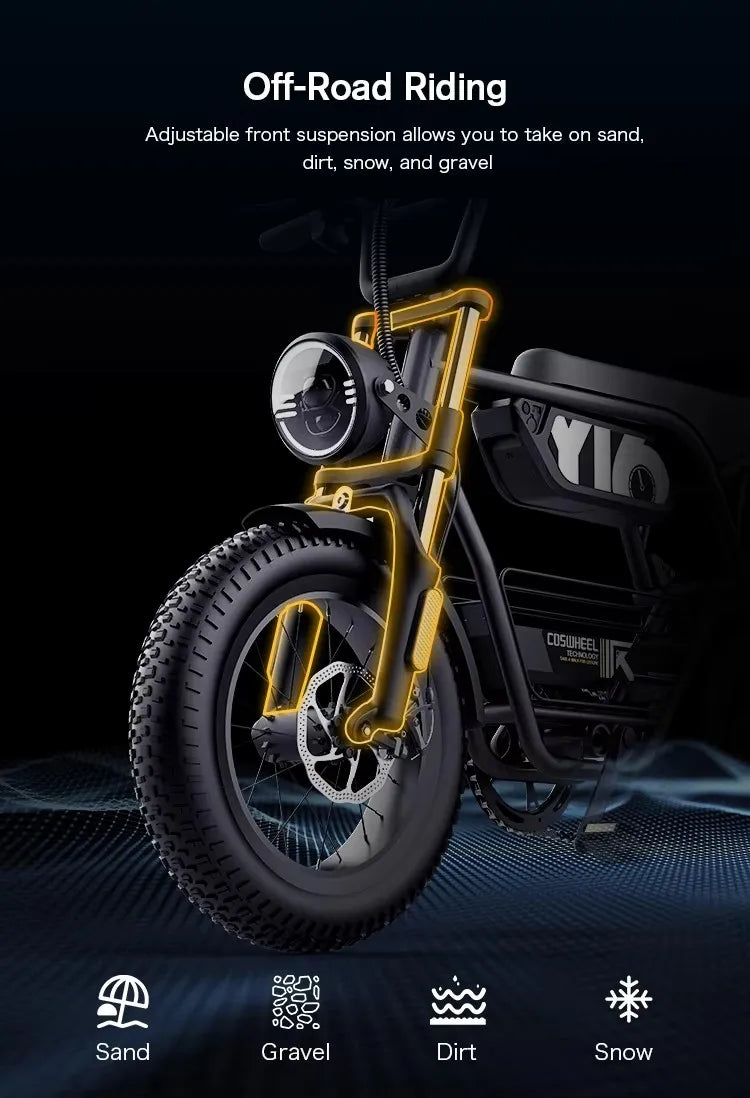 Coswheel Y16 Electric Bike for Adults 1000W Moped Style Ebike 48V 15Ah Removable Battery 28MPH Electric Motorcycle FatTire ebike