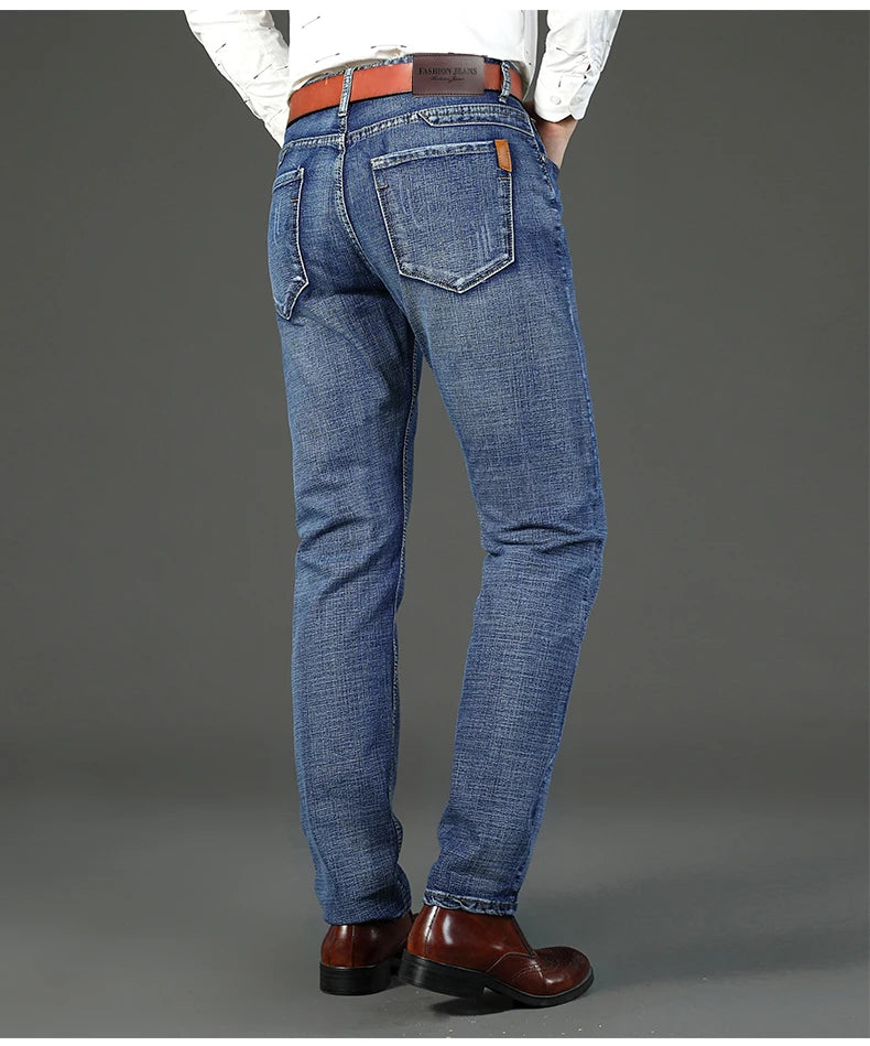 2026  Straight Regular Blue Slim Fit  Stretch Denim Trousers Spring Autumn Men Classic Jeans Business Fashion Men's Smart Jeans
